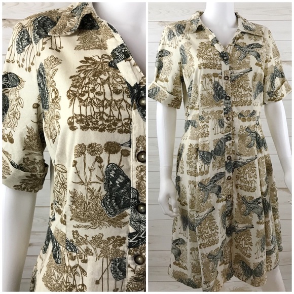 <Anthropologie> Alary Shirt Dress Bird Print 09 - Picture 5 of 6